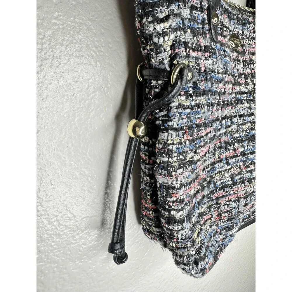Juicy Couture Satchel Bag Womens Medium Multicolor Tweed Sequin Top Handle Lips